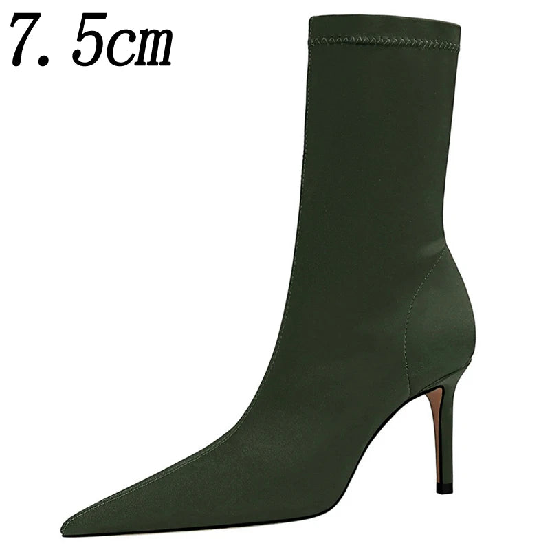 2025 New Socks Boots Fashion Ankle Boots for Women Boots Balck Pointed Toe Elastic Heels Shoes Fetish Autumn Winter Female Shoes