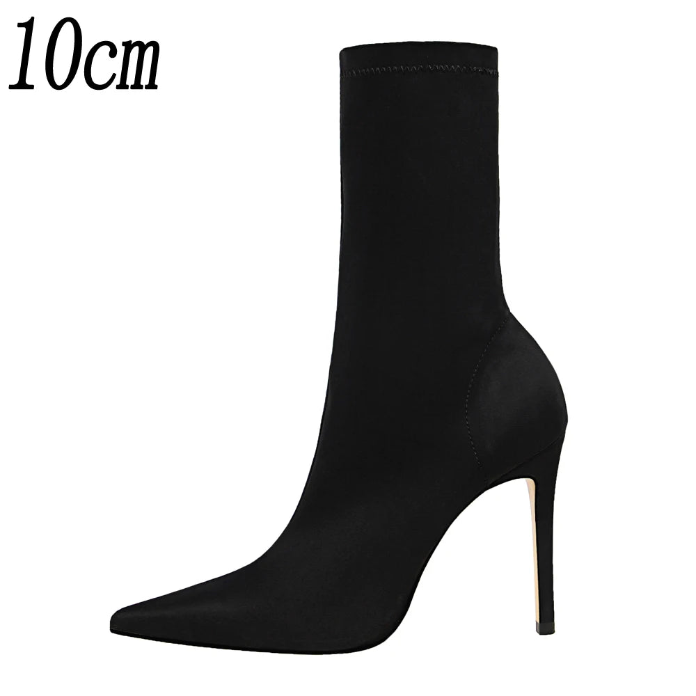 2025 New Socks Boots Fashion Ankle Boots for Women Boots Balck Pointed Toe Elastic Heels Shoes Fetish Autumn Winter Female Shoes