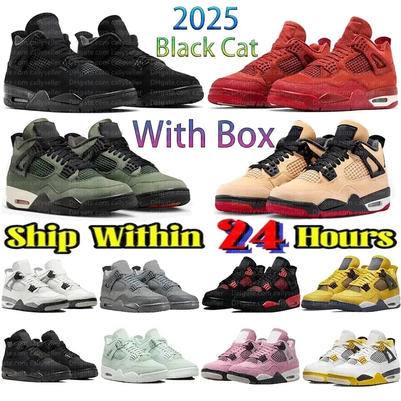 With Box 4 Orchid Basketball Shoes 4S Bred Metallic Gold Black Cat University Blue White Oreo White Cement 2025 Sneakers