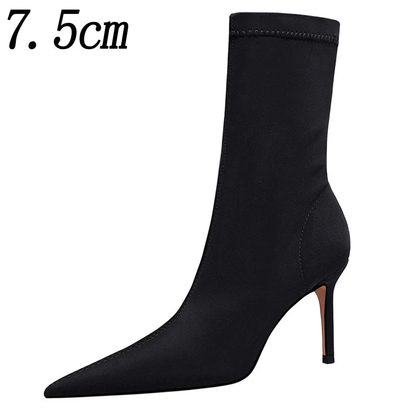 2025 New Socks Boots Fashion Ankle Boots for Women Boots Balck Pointed Toe Elastic Heels Shoes Fetish Autumn Winter Female Shoes