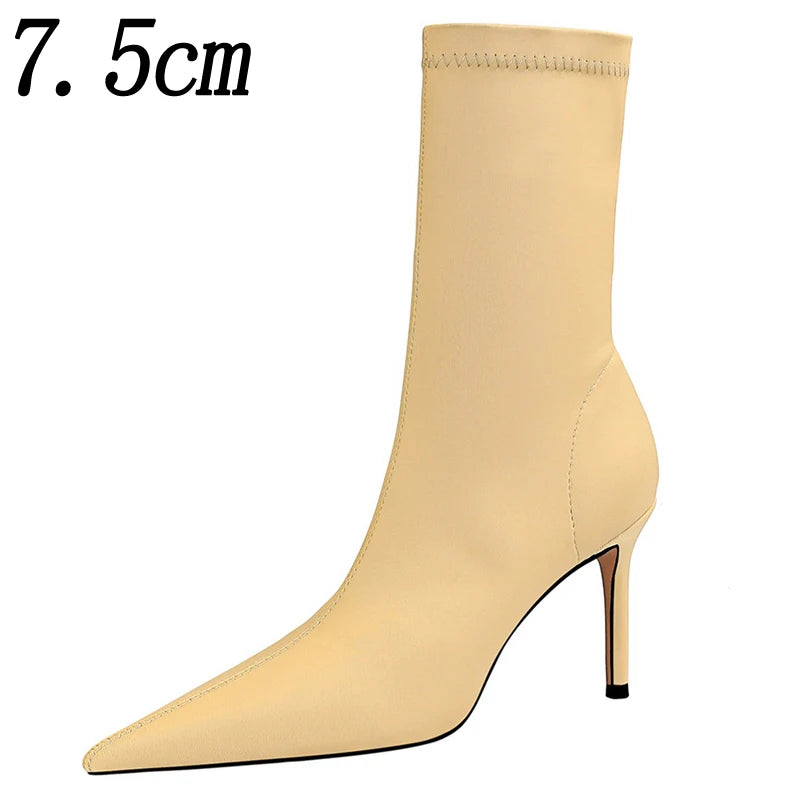 2025 New Socks Boots Fashion Ankle Boots for Women Boots Balck Pointed Toe Elastic Heels Shoes Fetish Autumn Winter Female Shoes