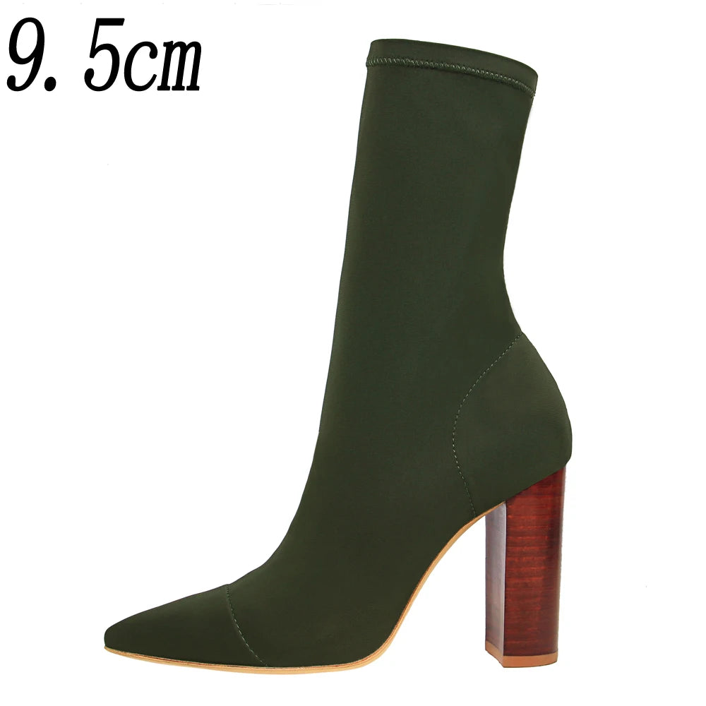 2025 New Socks Boots Fashion Ankle Boots for Women Boots Balck Pointed Toe Elastic Heels Shoes Fetish Autumn Winter Female Shoes
