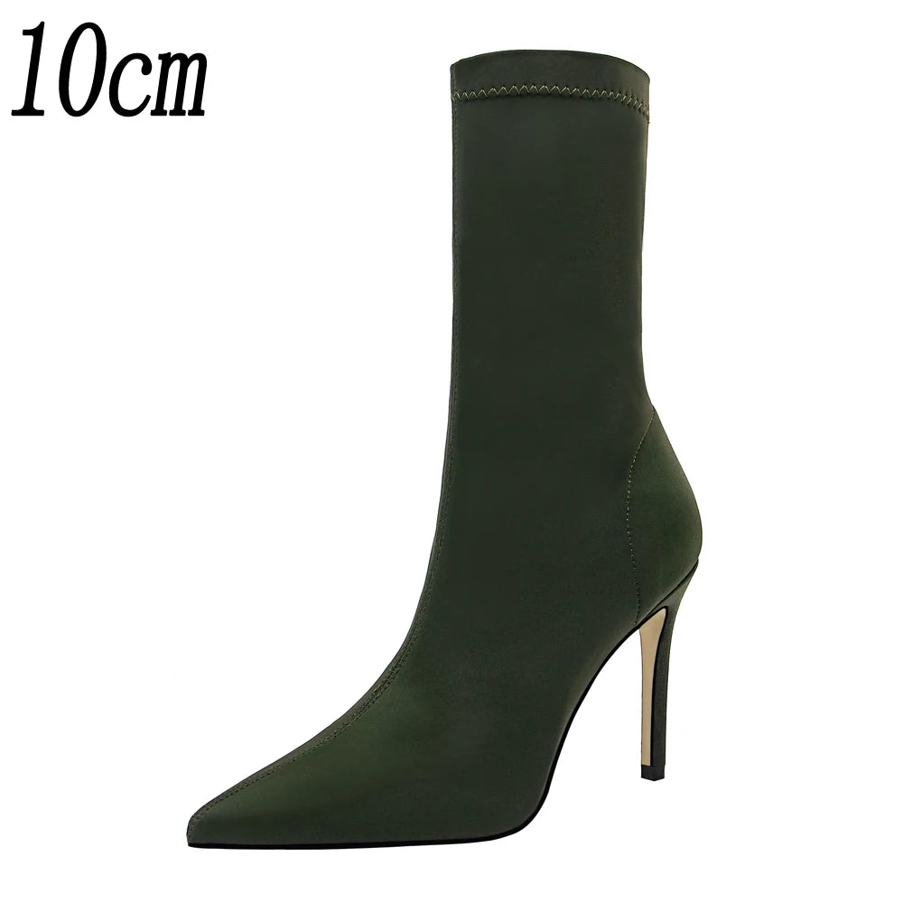 2025 New Socks Boots Fashion Ankle Boots for Women Boots Balck Pointed Toe Elastic Heels Shoes Fetish Autumn Winter Female Shoes