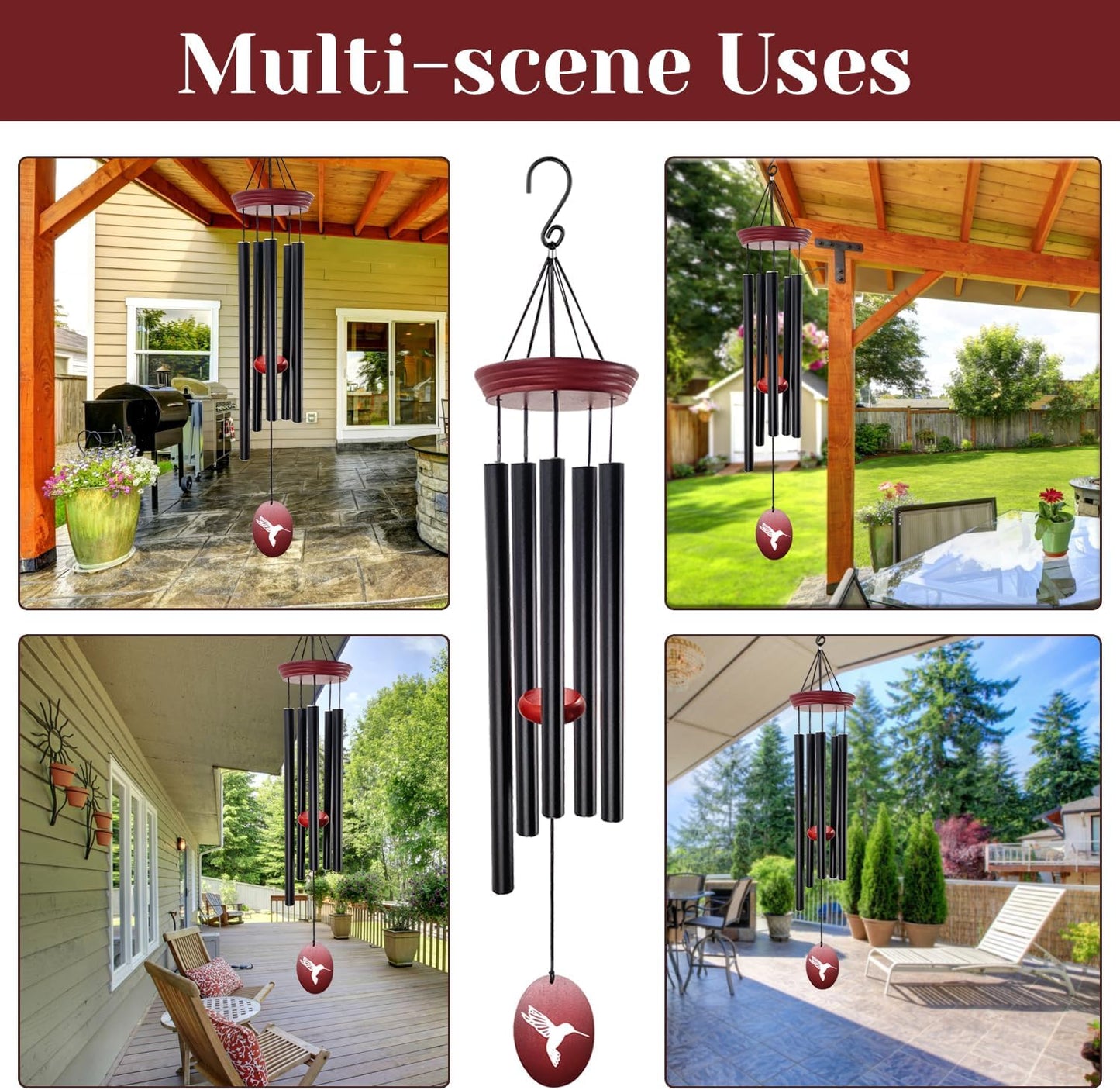 Hummingbird Wind Chimes – 33" Outdoor Tuned Melody Wind Chime, Soothing Memorial Gift for Mom & Grandma, Weather-Resistant Metal Chimes for Garden, Patio, Yard & Home Décor