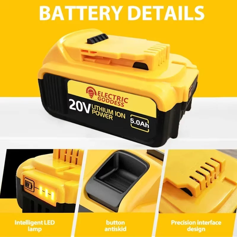 20V Lithium Ion Battery 20V 5Ah Rechargeable Power Tools Lithium Ion Battery Replacement DCB206 DCB205 DCB204 DCB200