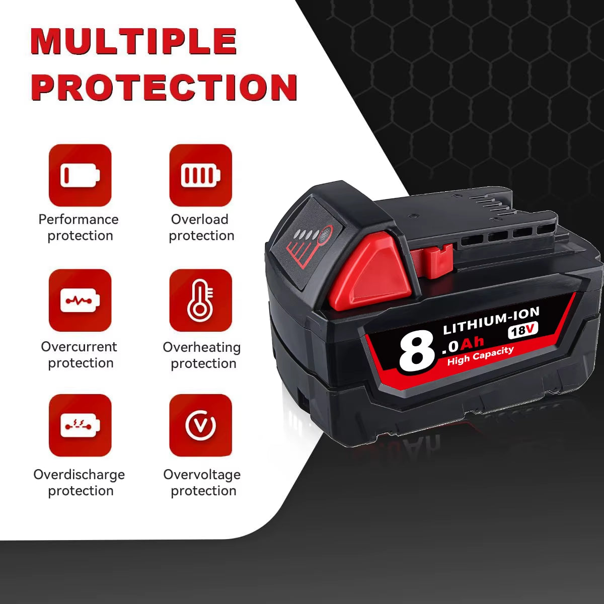 VANON 8.0AH Battery Replace 18V M18 48-11-1811 48-11-1815 48-11-1820 Battery Pin Suit Power Tools