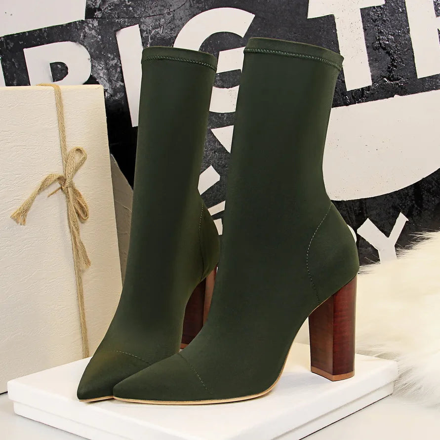 2025 New Socks Boots Fashion Ankle Boots for Women Boots Balck Pointed Toe Elastic Heels Shoes Fetish Autumn Winter Female Shoes