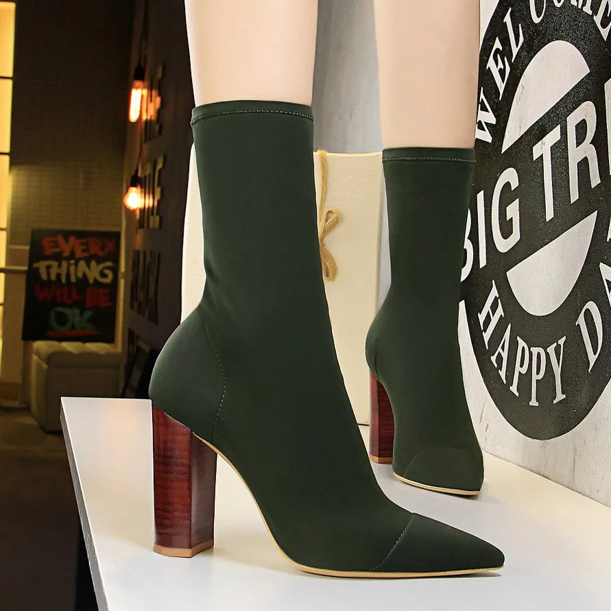 2025 New Socks Boots Fashion Ankle Boots for Women Boots Balck Pointed Toe Elastic Heels Shoes Fetish Autumn Winter Female Shoes