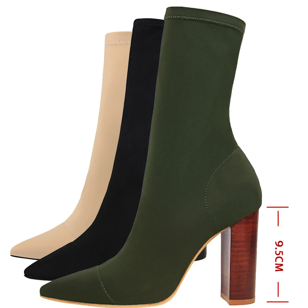 2025 New Socks Boots Fashion Ankle Boots for Women Boots Balck Pointed Toe Elastic Heels Shoes Fetish Autumn Winter Female Shoes