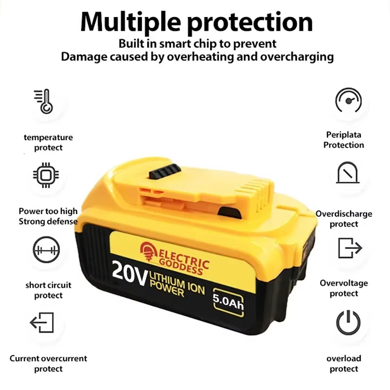 20V Lithium Ion Battery 20V 5Ah Rechargeable Power Tools Lithium Ion Battery Replacement DCB206 DCB205 DCB204 DCB200