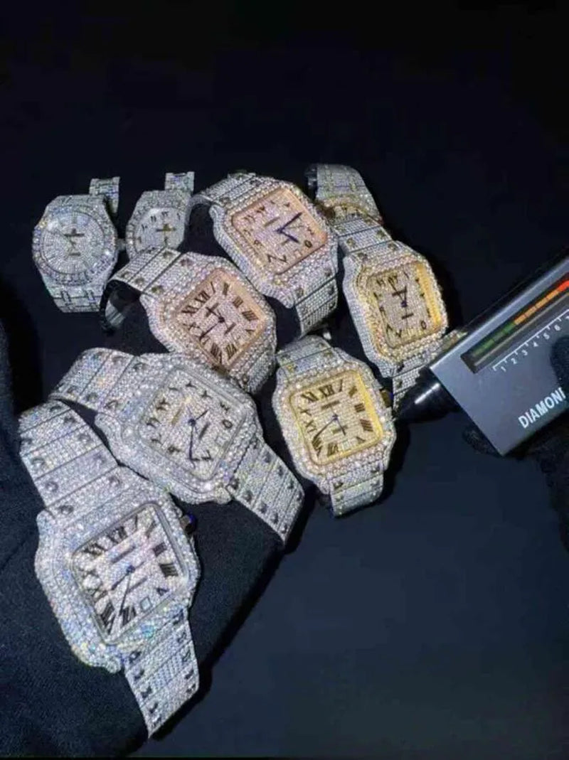 Mens Womens Honeycomb Inlay VVVS Moissanite Hip Hop Ice Crystal Mechanical Watches Fast Free Shipping