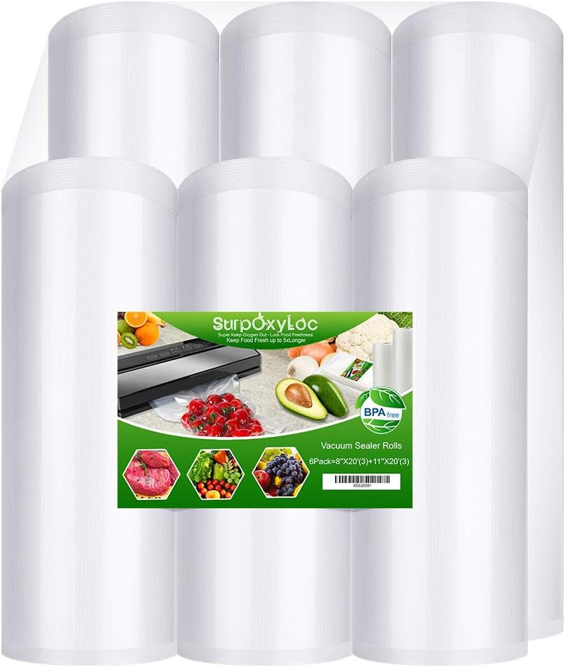 6 Pack 8"X20'(3Rolls) And11"X20'(3Rolls) Food Vacuum Sealer Bags Rolls with BPA Free,Heavy Duty,Great for Sous Vide and Vac Seal Storage