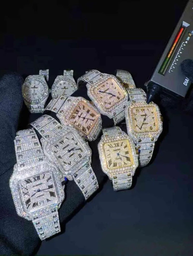 Mens Womens Honeycomb Inlay VVVS Moissanite Hip Hop Ice Crystal Mechanical Watches Fast Free Shipping