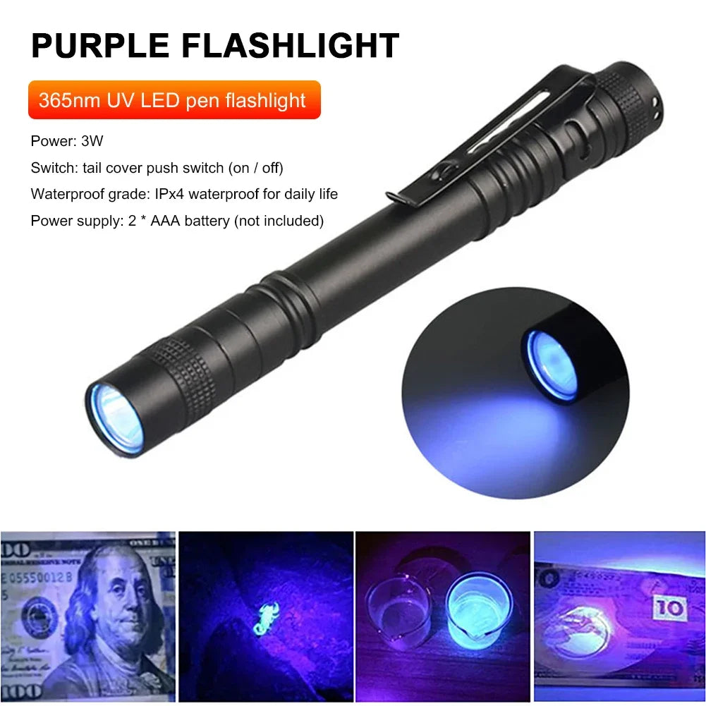 LED UV Flashlight Ultraviolet Torch Mini UV Light Pet Urine Stains Detector Fluorescent Anti-Counterfeiting Bill Seal Detector