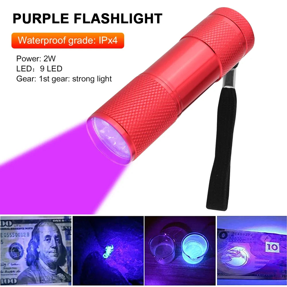 LED UV Flashlight Ultraviolet Torch Mini UV Light Pet Urine Stains Detector Fluorescent Anti-Counterfeiting Bill Seal Detector