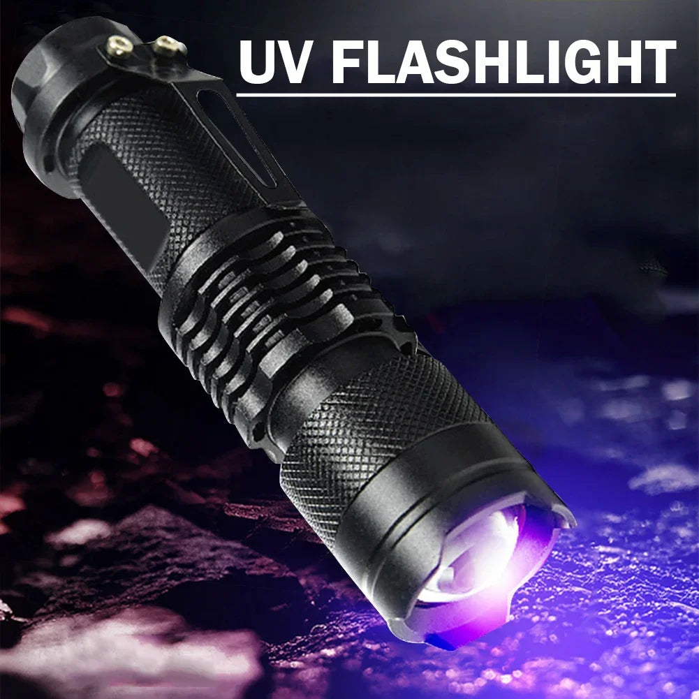LED UV Flashlight Ultraviolet Torch Mini UV Light Pet Urine Stains Detector Fluorescent Anti-Counterfeiting Bill Seal Detector