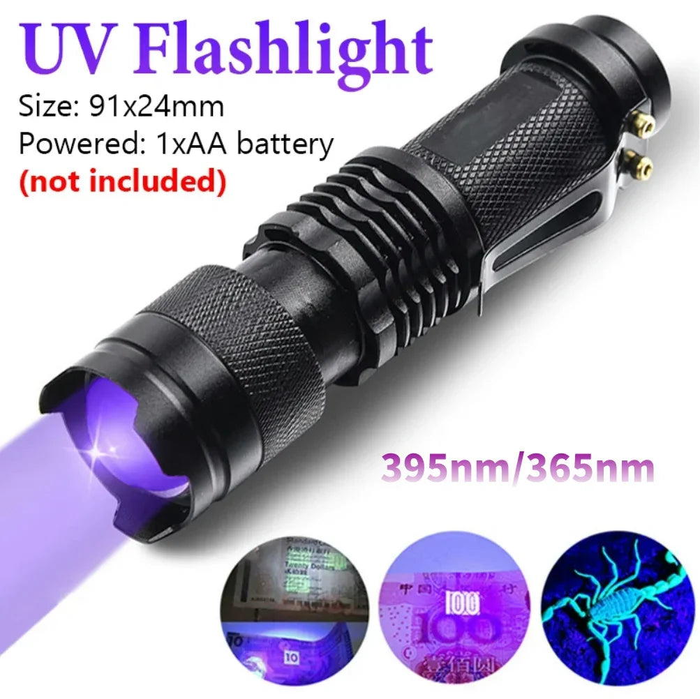 LED UV Flashlight Ultraviolet Torch Mini UV Light Pet Urine Stains Detector Fluorescent Anti-Counterfeiting Bill Seal Detector