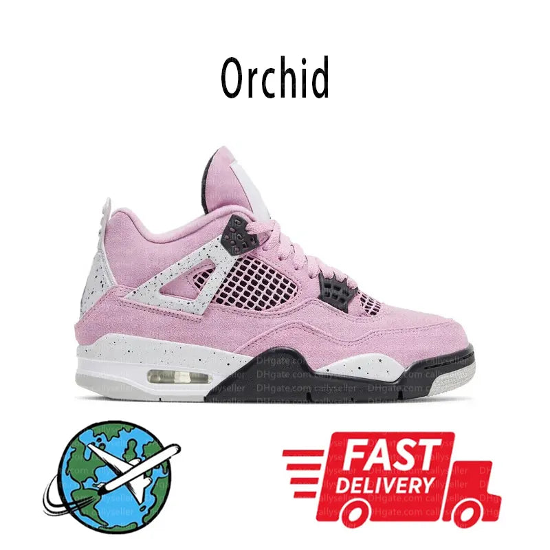 With Box 4 Orchid Basketball Shoes 4S Bred Metallic Gold Black Cat University Blue White Oreo White Cement 2025 Sneakers