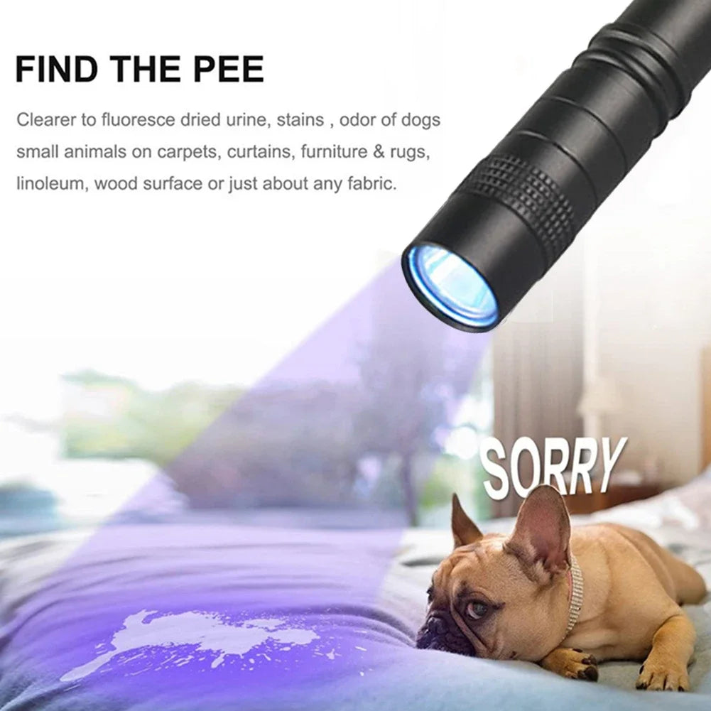 LED UV Flashlight Ultraviolet Torch Mini UV Light Pet Urine Stains Detector Fluorescent Anti-Counterfeiting Bill Seal Detector