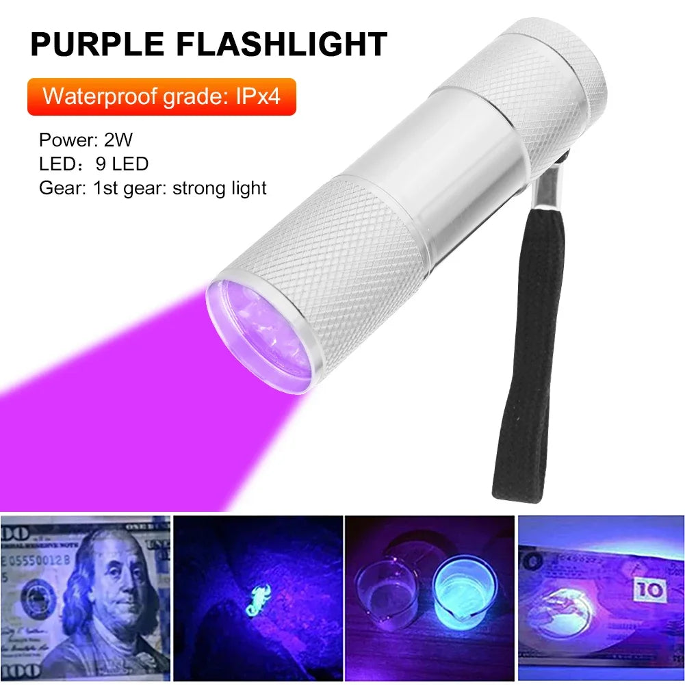 LED UV Flashlight Ultraviolet Torch Mini UV Light Pet Urine Stains Detector Fluorescent Anti-Counterfeiting Bill Seal Detector