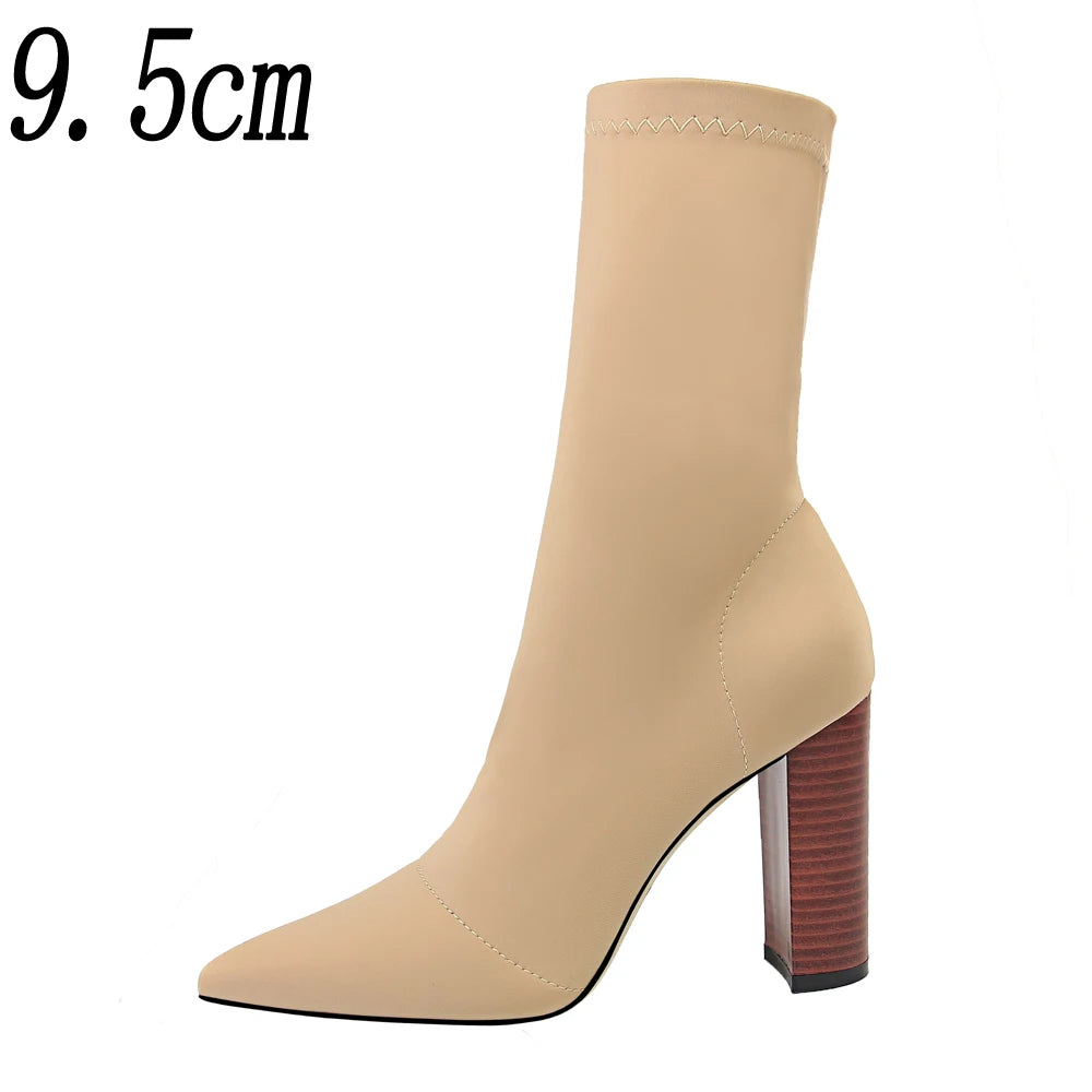 2025 New Socks Boots Fashion Ankle Boots for Women Boots Balck Pointed Toe Elastic Heels Shoes Fetish Autumn Winter Female Shoes