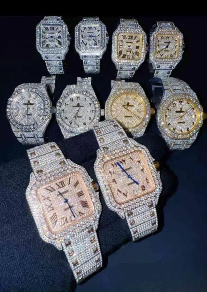 Mens Womens Honeycomb Inlay VVVS Moissanite Hip Hop Ice Crystal Mechanical Watches Fast Free Shipping