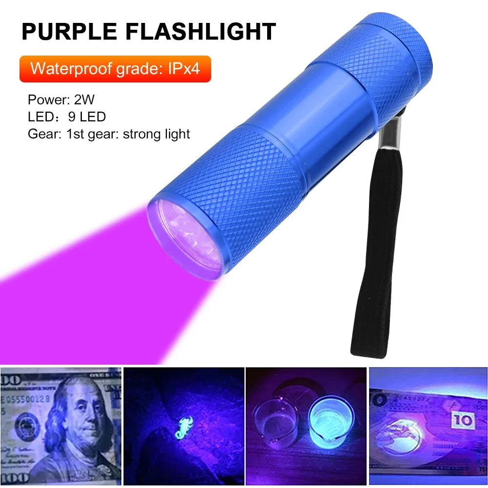LED UV Flashlight Ultraviolet Torch Mini UV Light Pet Urine Stains Detector Fluorescent Anti-Counterfeiting Bill Seal Detector