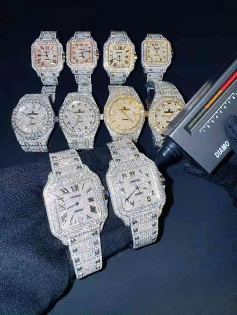 Mens Womens Honeycomb Inlay VVVS Moissanite Hip Hop Ice Crystal Mechanical Watches Fast Free Shipping