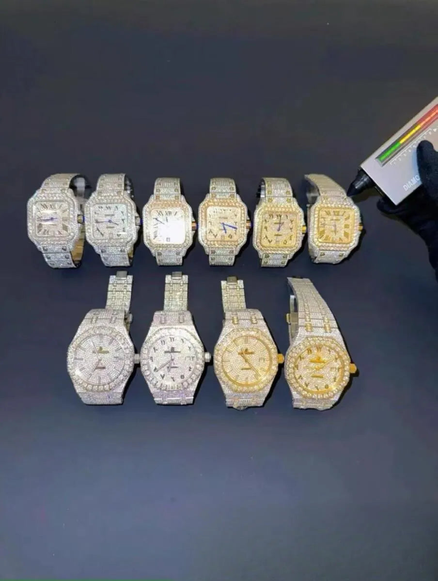 Mens Womens Honeycomb Inlay VVVS Moissanite Hip Hop Ice Crystal Mechanical Watches Fast Free Shipping