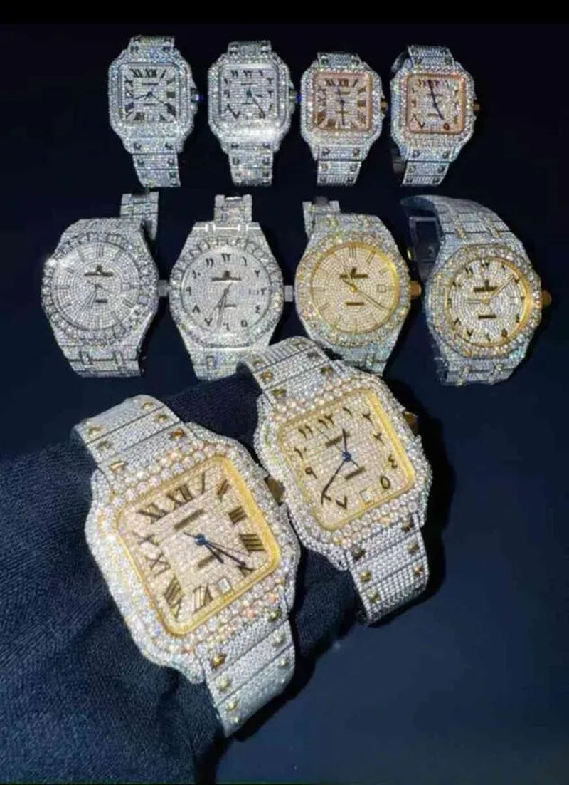 Mens Womens Honeycomb Inlay VVVS Moissanite Hip Hop Ice Crystal Mechanical Watches Fast Free Shipping